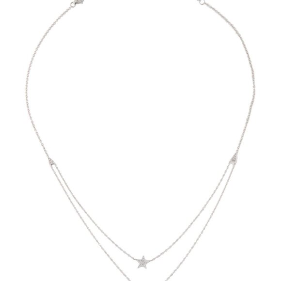 SHY CREATION 14K WHITE GOLD DIAMOND SUN & STAR LAYERED NECKLACE - Picture 5 of 9